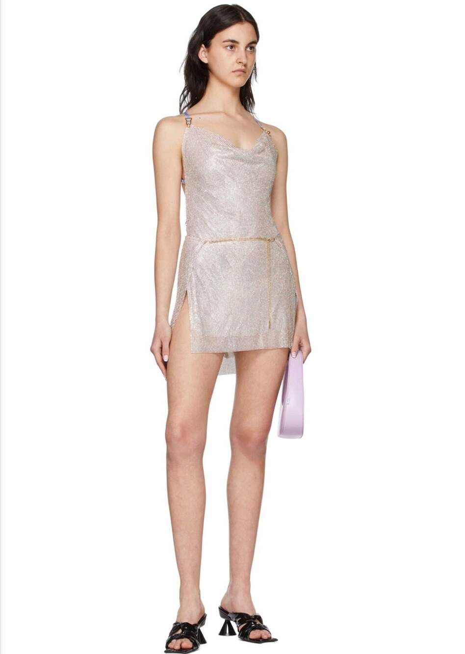 POSTER GIRL Adrianne Chainmail Mesh Rhinestone Mini Dress in Dune